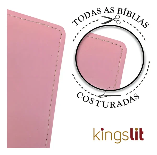 Bíblia Sagrada Feminina Letra Grande Botão Rosa Com Harpa Rei Das Bíblias - Imagem 2